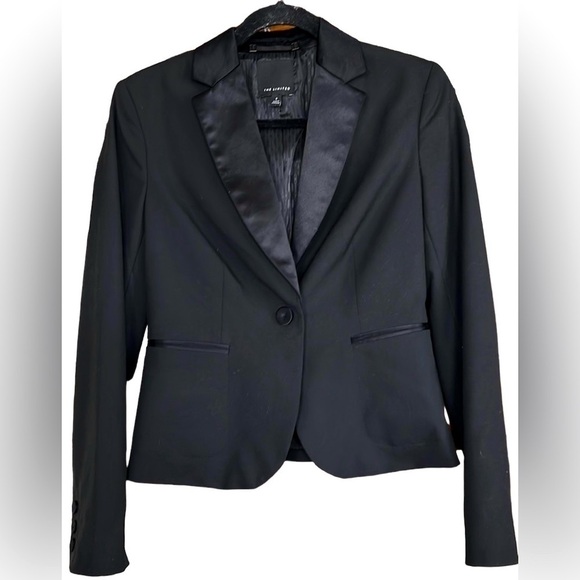 THE LIMITED Solid Black/Satin Lapel Single Button Dress Jacket, Size 2, EUC. - Picture 1 of 9